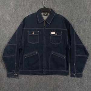 Rocawear Denim Jacket Mens Large Jean Trucker Hip Hop Streetwear Embroidered